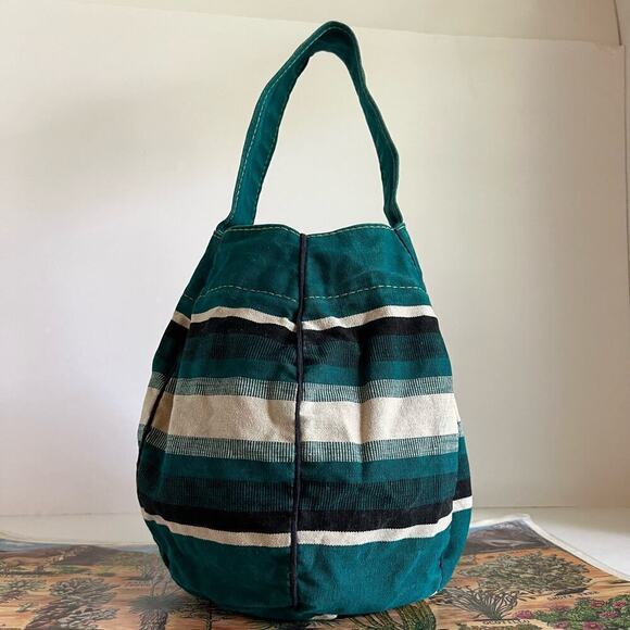 Handmade Vintage 90s Green Southwestern Tapestry Round Bucket Bag - Picture 7 of 16